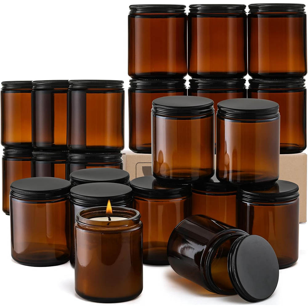 Candle Making Jars With Lids - 8oz Amber Cam Kavanozlar Siyah Kapaklı